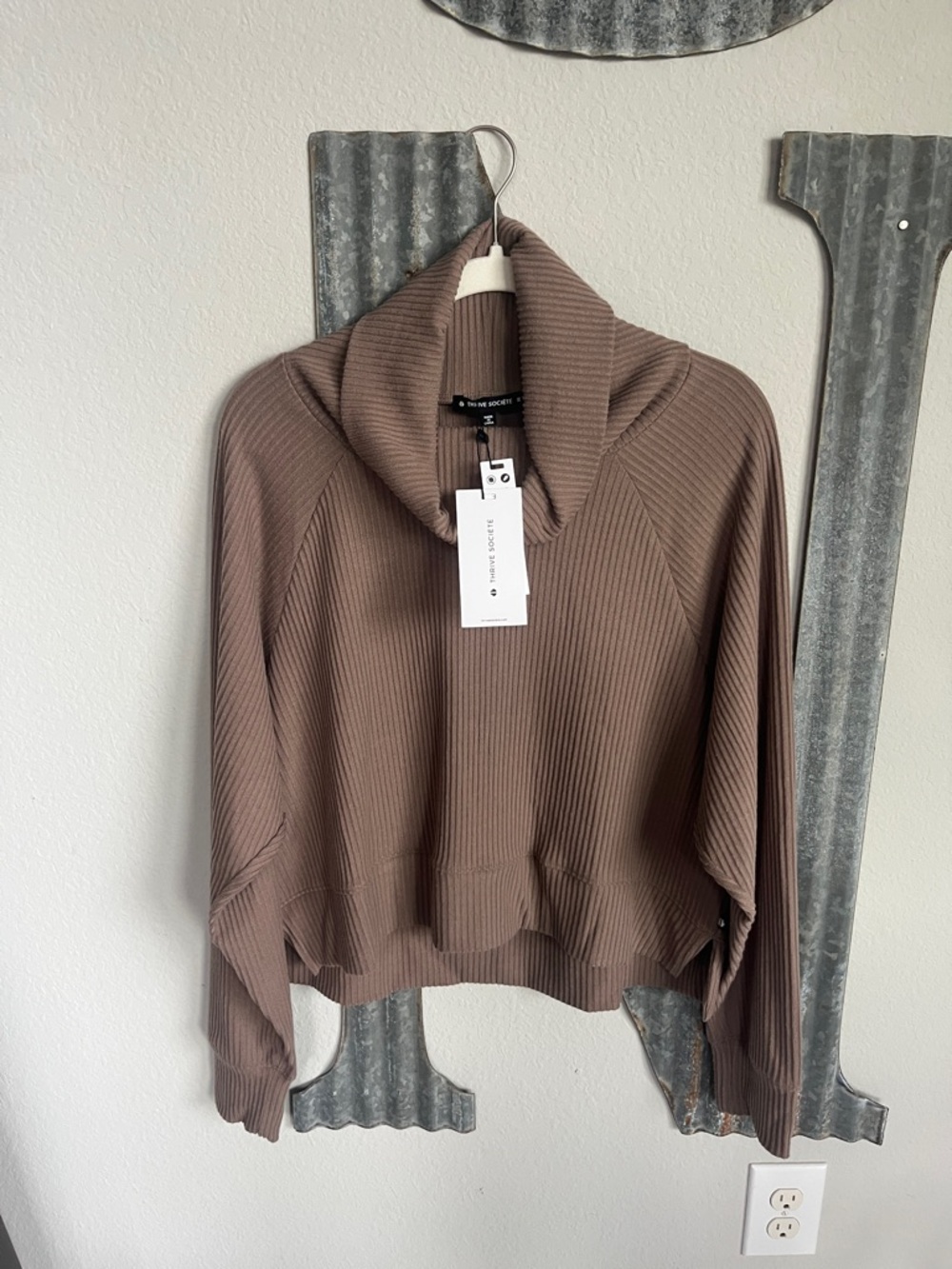 Ribbed Funnel Neck Sweater in Olive Taupe by Lilla P